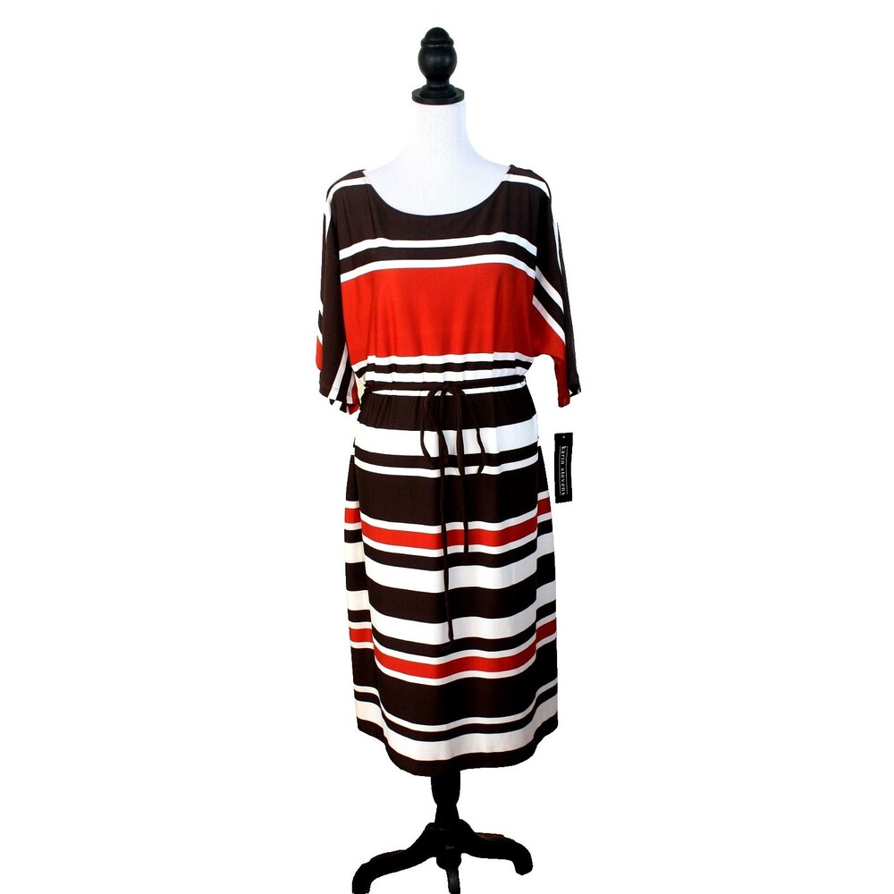 NWT Preppy Capsule KARIN STEWENS Knit Dress Sz 1X Brown White Orange Stripes #02